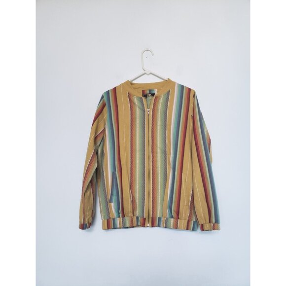 Lucky & Blessed Jackets & Blazers - L & B Lucky Blessed Womens M Bomber Jacket Striped Retro Cotton Full Zip Lined